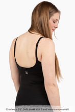 Load image into Gallery viewer, Size small model wearing Black COMFYIST camisole top straight straps back view - COMFYIST CAMI