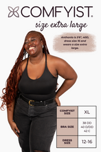 Load image into Gallery viewer, Size extra large model wearing Black COMFYIST camisole top with measurements and size chart - COMFYIST CAMI