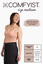 Load image into Gallery viewer, Size medium model wearing Mellow Rose COMFYIST camisole top with measurements and size chart - COMFYIST CAMI
