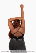 Load image into Gallery viewer, Size extra large model wearing Black COMFYIST camisole top crossback straps back view - COMFYIST CAMI
