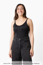 Load image into Gallery viewer, Size medium model wearing Black COMFYIST camisole top front view - COMFYIST CAMI
