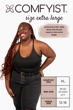 Load image into Gallery viewer, Size extra large model wearing Black COMFYIST camisole top with measurements and size chart - COMFYIST CAMI

