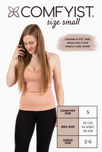 Load image into Gallery viewer, Size small model wearing Mellow Rose COMFYIST camisole top with measurements and size chart - COMFYIST CAMI

