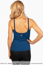 Load image into Gallery viewer, Size extra small model wearing Nightfall Blue COMFYIST camisole top classic straps back view - COMFYIST CAMI

