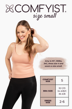 Load image into Gallery viewer, Size small model Amy wearing Mellow Rose COMFYIST camisole top with measurements and size chart - COMFYIST CAMI
