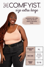 Load image into Gallery viewer, Size extra large model wearing Mellow Rose COMFYIST camisole top with measurements and size chart - COMFYIST CAMI
