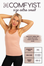 Load image into Gallery viewer, Size extra small model wearing Mellow Rose COMFYIST camisole top with measurements and size chart - COMFYIST CAMI
