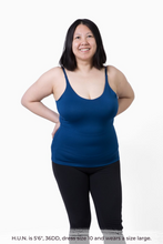 Load image into Gallery viewer, Size large model wearing Nightfall Blue COMFYIST camisole top front view - COMFYIST CAMI
