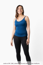Load image into Gallery viewer, Size medium model wearing Nightfall Blue COMFYIST camisole top front view - COMFYIST CAMI

